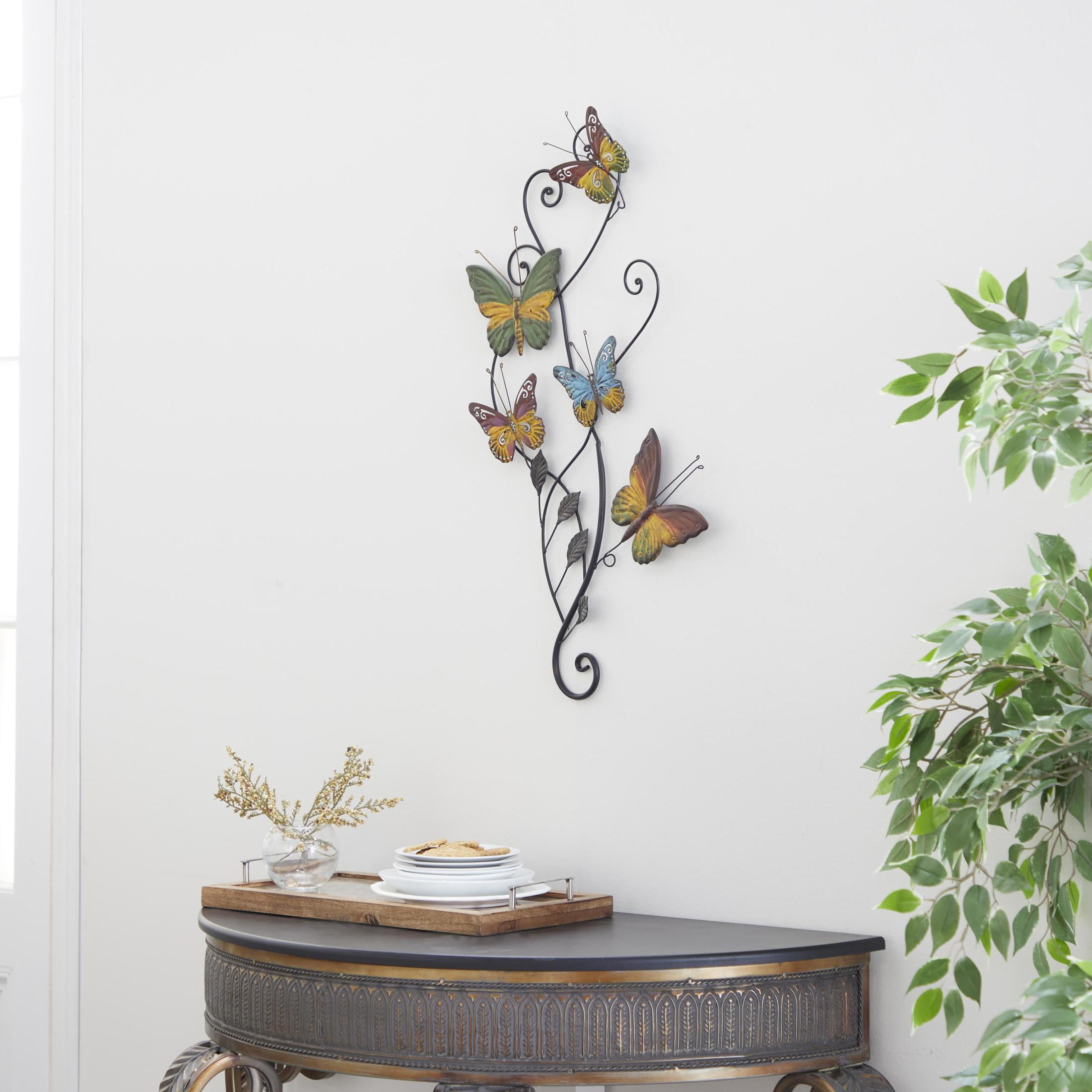DecMode Multi Colored Metal Indoor Outdoor Butterfly Wall Decor with Scroll Details