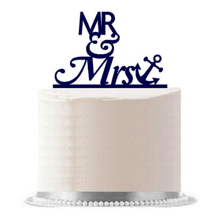 Anchor Decoration - Mr & Mrs Nautical Anchor Navy Birthday Party Elegant Cake Decoration Topper