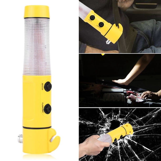 Martillo de Escape de emergencia 4 en 1 para coche, cortador de cinturón de seguridad, linterna LED de advertencia