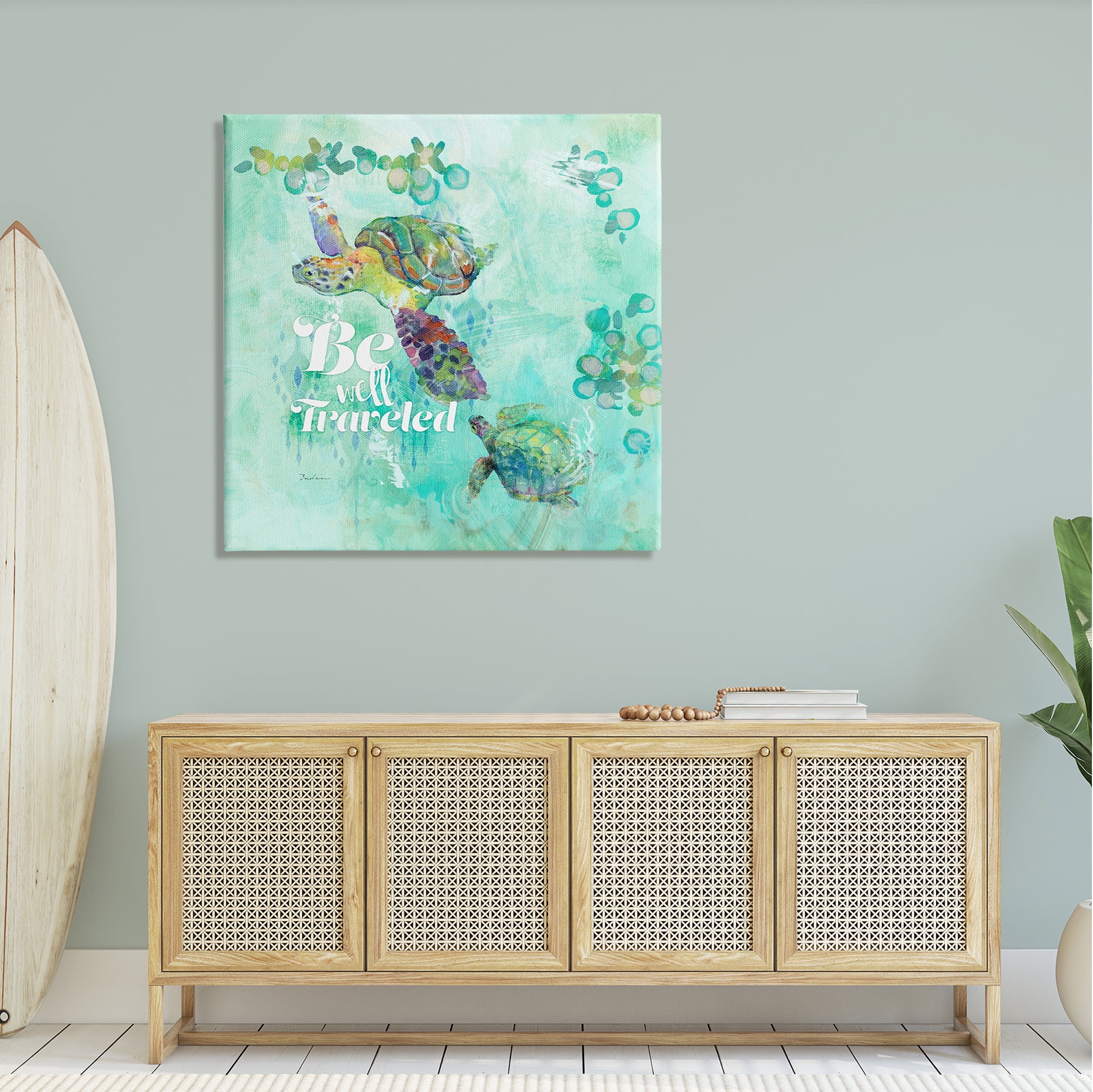 Stupell Be Well Traveled Sea Turtle Swimming Landscape Painting Gallery Wrapped Canvas Print Wall Art