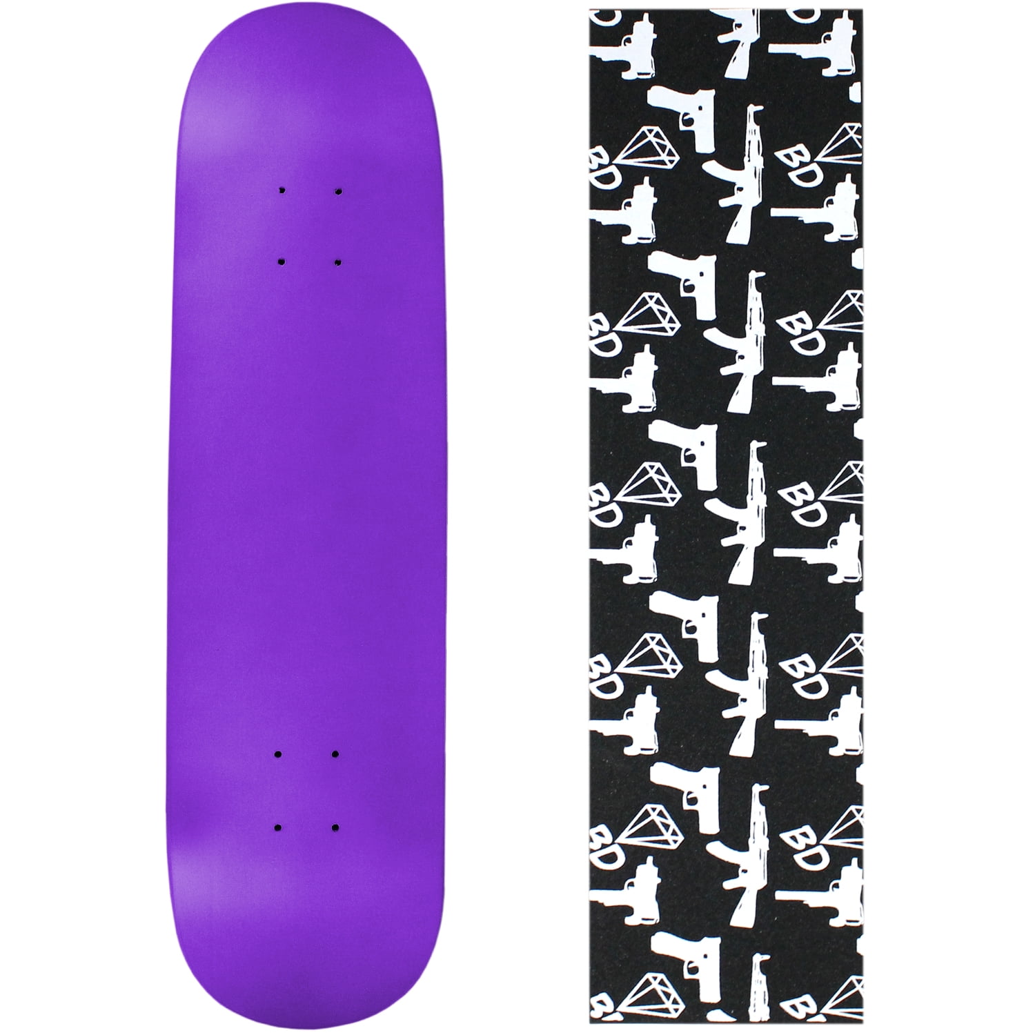 skateboard deck pro 7ply canadian maple neon purple with griptape 7.5