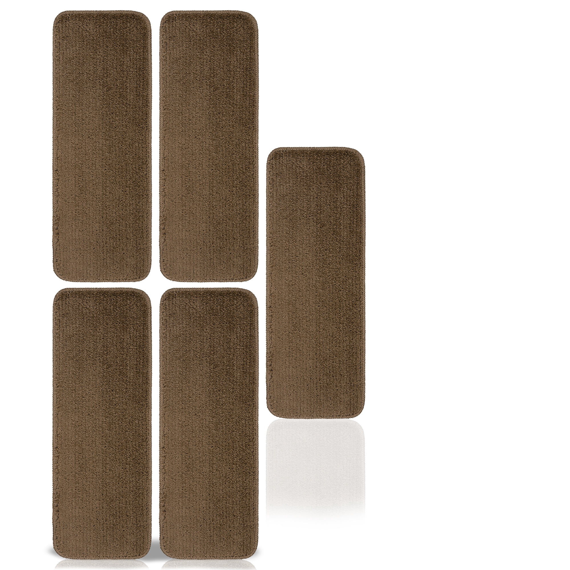 Sweet Home Stores Luxury Washable Non-Slip Rubberback Solid 9" x 26" Indoor Stair Treads, 5 Pack, Brown