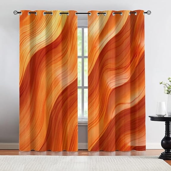 Burnt Orange Curtains, Wave Textured Blackout Curtains, Orange Geometric Window Curtain for Living Room Bedroom Grommet Drapes 42"W x 63"L (Pack of 2)