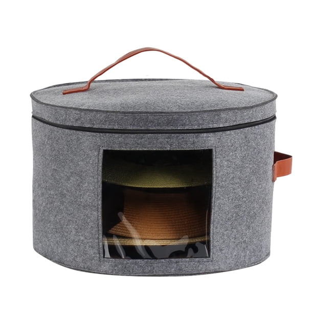 Elegante solución de almacenamiento de sombreros, organizador de sombreros de ala redonda apilable, caja de sombreros plegable con ventana lateral transparente para sombreros de moda de mujer (gris)