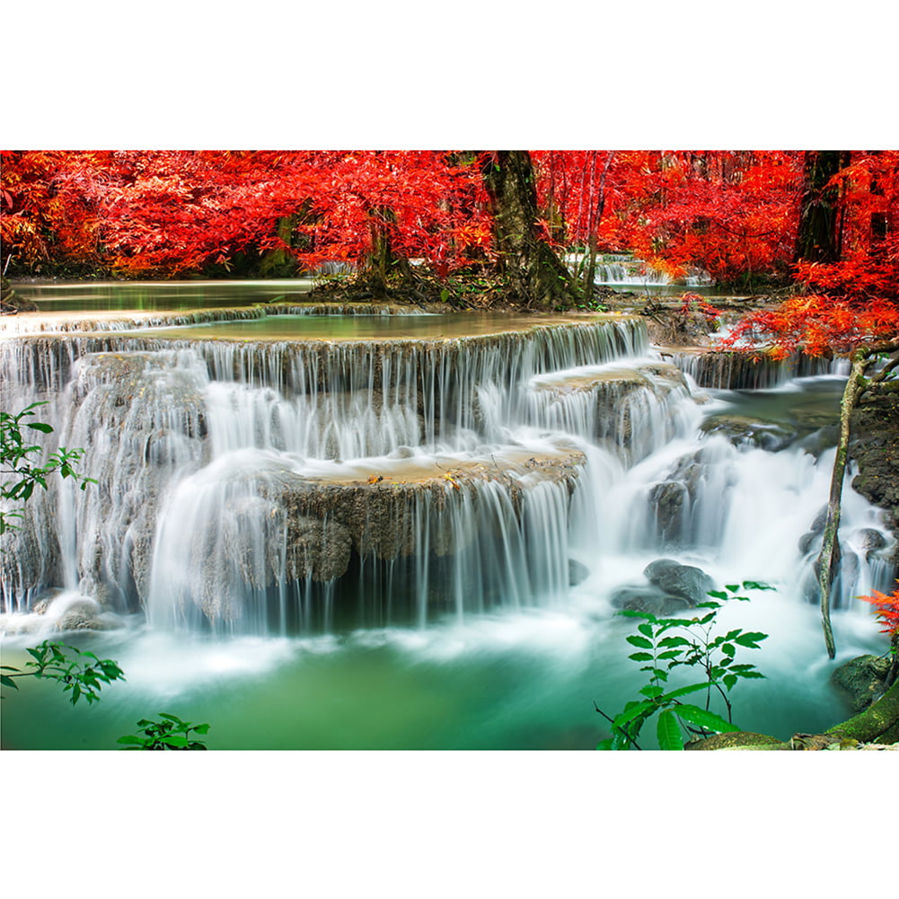 Red Tree And Waterfall Diamond Mosaic Painting Full Drill  DIY Embroidery Kits 