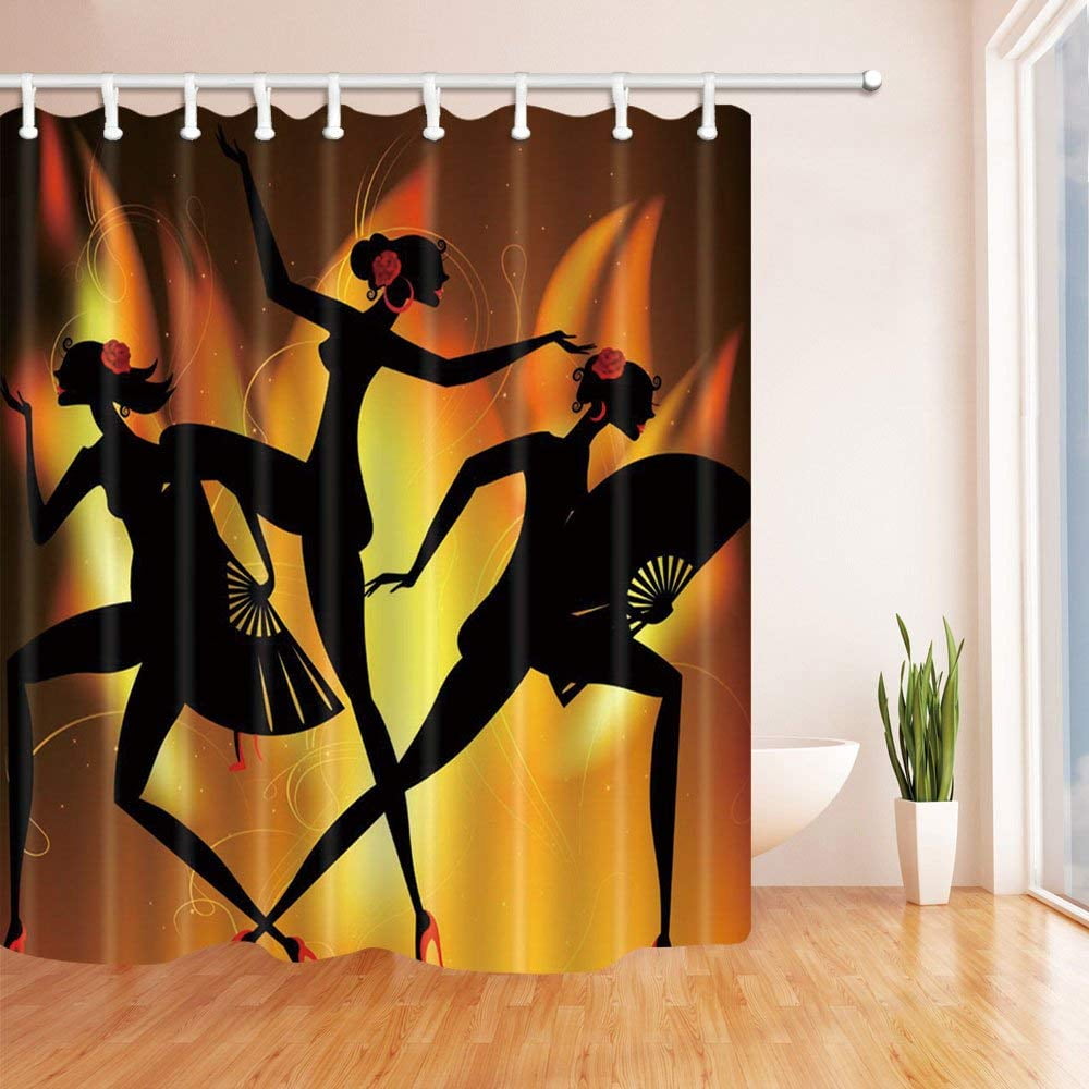 BPBOP African Decor African Women Dancing Polyester Fabric Bathroom