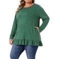 thumbnail image 4 of Agnes Orinda Plus Size Casual Tunic Tops for Women Crew Neck Long Sleeve Ruffled Hem Flowy Blouses with Pockets Green 2X, 4 of 6