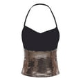 thumbnail image 4 of Yartina Women's Glittery Sequin Crop Top Sleeveless Halter Tank Top Rave Party Vest Camisole Brown One Size, 4 of 7