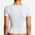 thumbnail image 7 of Basic Womens V Neck Short Sleeve T Shirt Slim Fit Tees Summer Y2k Going Out Fitted Tops Tight Shirts White S, 7 of 7