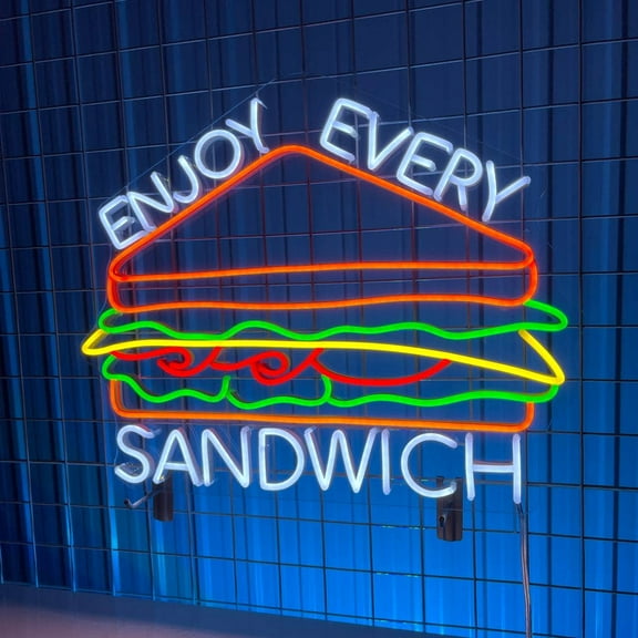 Glowneon Enjoy Every Sandwich Neon Sign, Sandwich Sign Decor