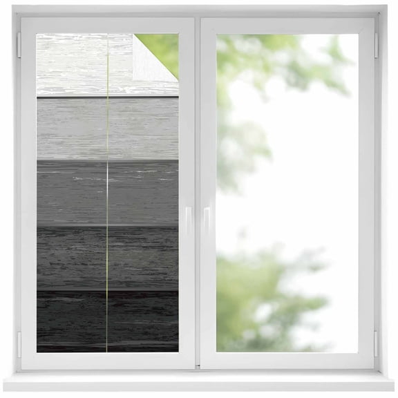 Black Grey Ombre Window Privacy Film, Farmhouse Vintage Wooden Striped Static Cling UV Sun Blocking Heat Control Window Tint Day and Night, Non-Adhesive One Way Windows Privacy Cover 19.6''x39.3''