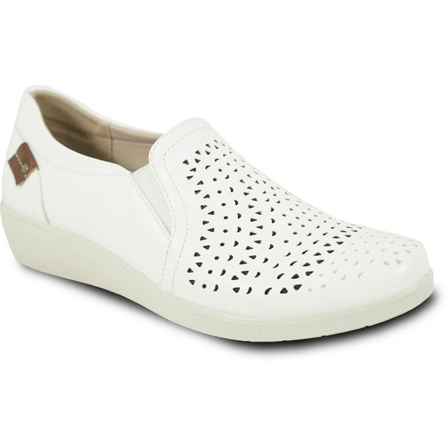 kozi Femme Confort Décontracté Chaussure Compensée à Enfiler Mocassin OY3242 Bout Rond Double Côté Gousset Semelle Intérieure Amovible Blanc Taille 5.5