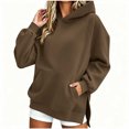 thumbnail image 5 of Kezqiaxn Women's Long Sleeve Hoodie with Pockets Fall Casual Side Slit Pullover Sweatshirt for Women Fashion Clothing Brown S, 5 of 7