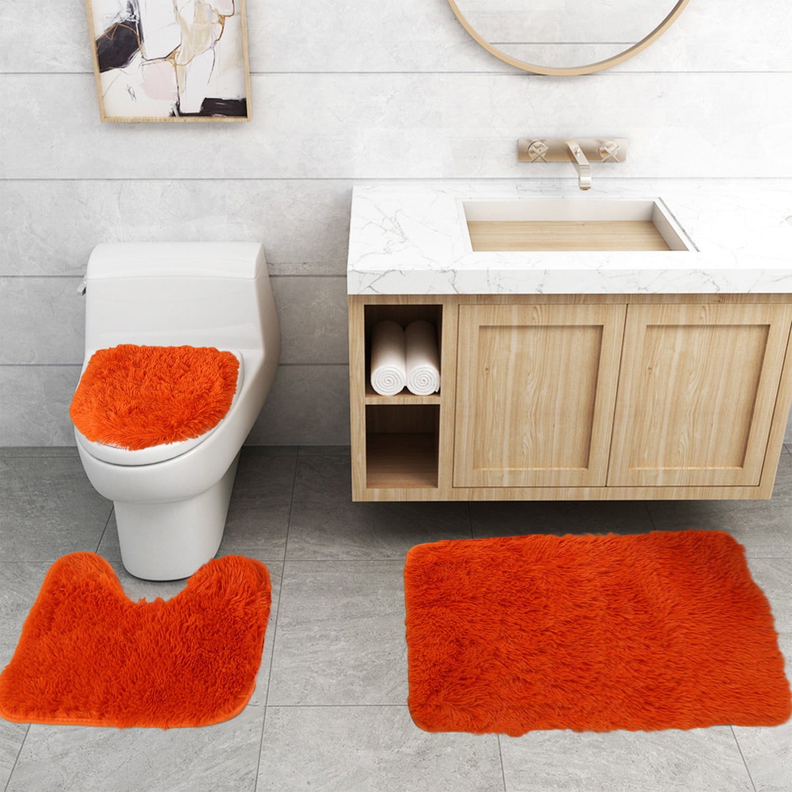 UttpKLBx Fluffy Bath Mats Bath Mats for Bathroom Non-Slip Bathroom Absorbent Floor Mat Clearance Bathroom Rugs, Cute Diatomaceous Mat Bathroom (Orange)