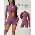 thumbnail image 5 of FEOYA Workout Jackets for Women Long Sleeve Ladies Full Zip Crop Top Lightweight Athletic Slim Fit Yoga Sportwear with Thumb Active Track Jacket Holes XL Purple, 5 of 7