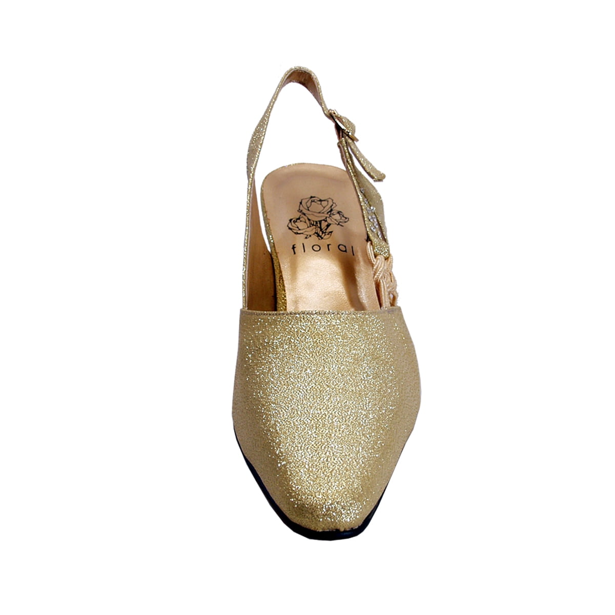 FLORAL Oprah Women's Wide Width Satin Upper Slingback Pumps GOLD 9.5
