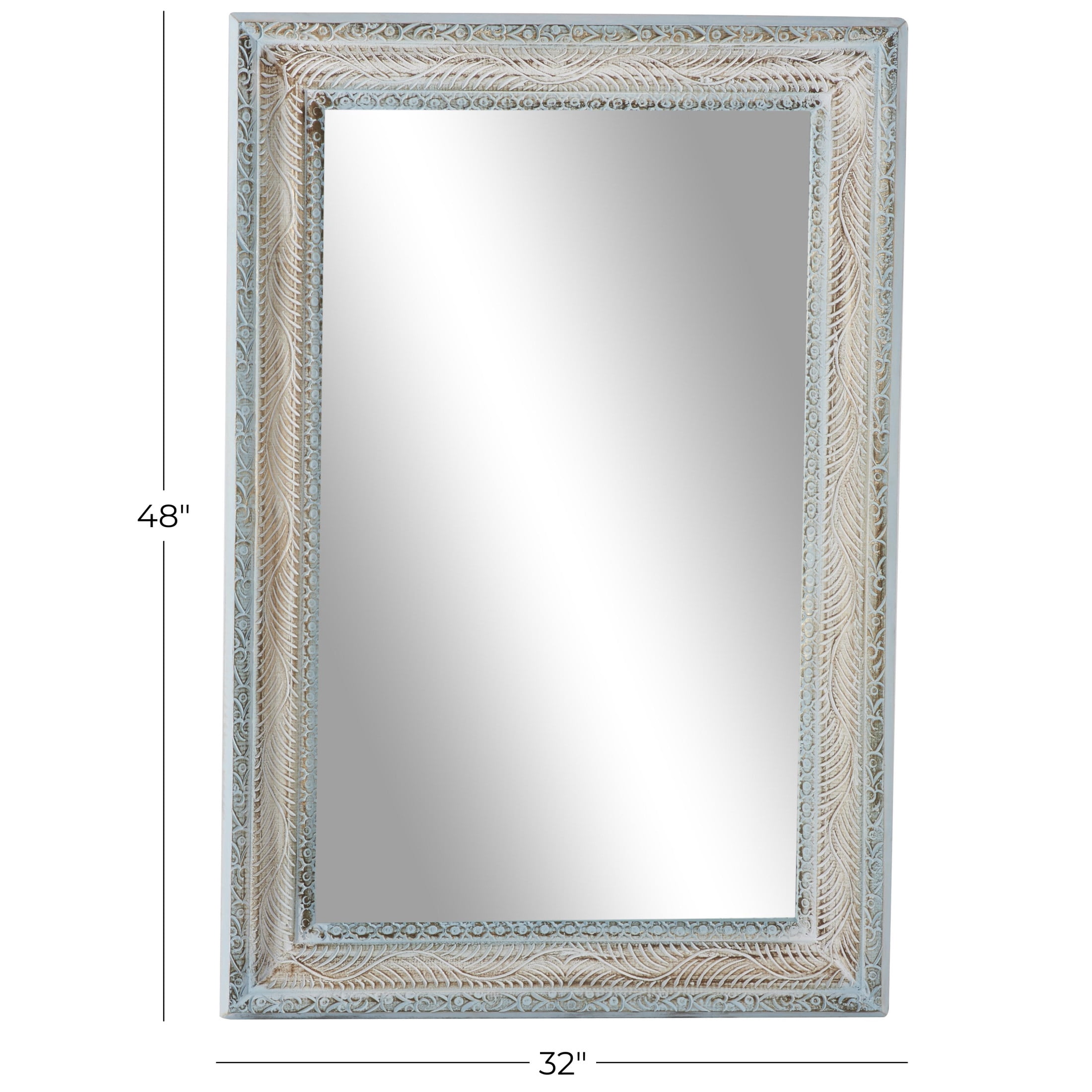 DecMode 32" x 48" Blue Carved Floral Wall Mirror