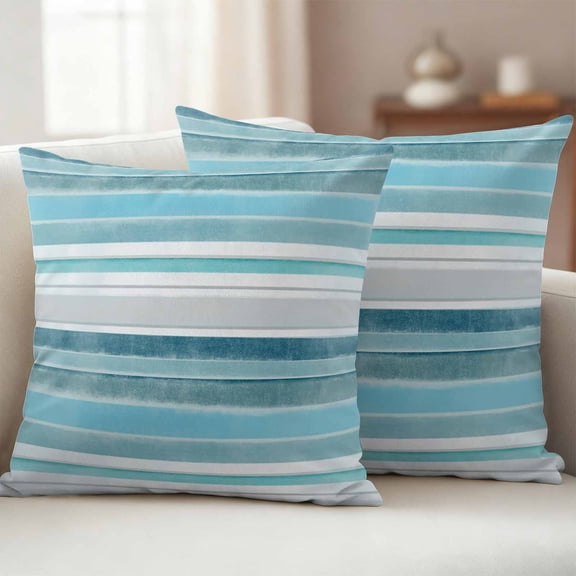 Pack of 2 Outdoor Pillow Covers 18x18 Inch Waterproof Teal Nordic Style Stripes Throw Pillow Covers,Decorative Couch Pillow Case Sham Turquoise Texture Pillowcases Cushion Covers for Patio Garden