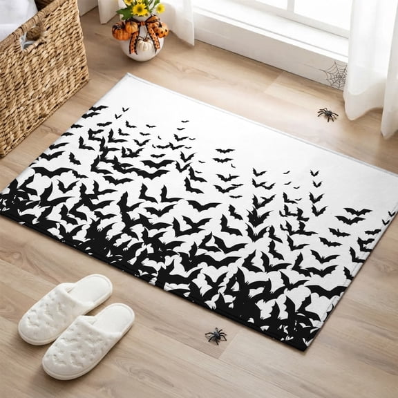Rectangle Area Rug 2x3ft,Halloween Bats Washable Carpet Non-Slip Runner Accent Rugs Indoor Floor Mat for Bedroom Living Room Decor,Black and White