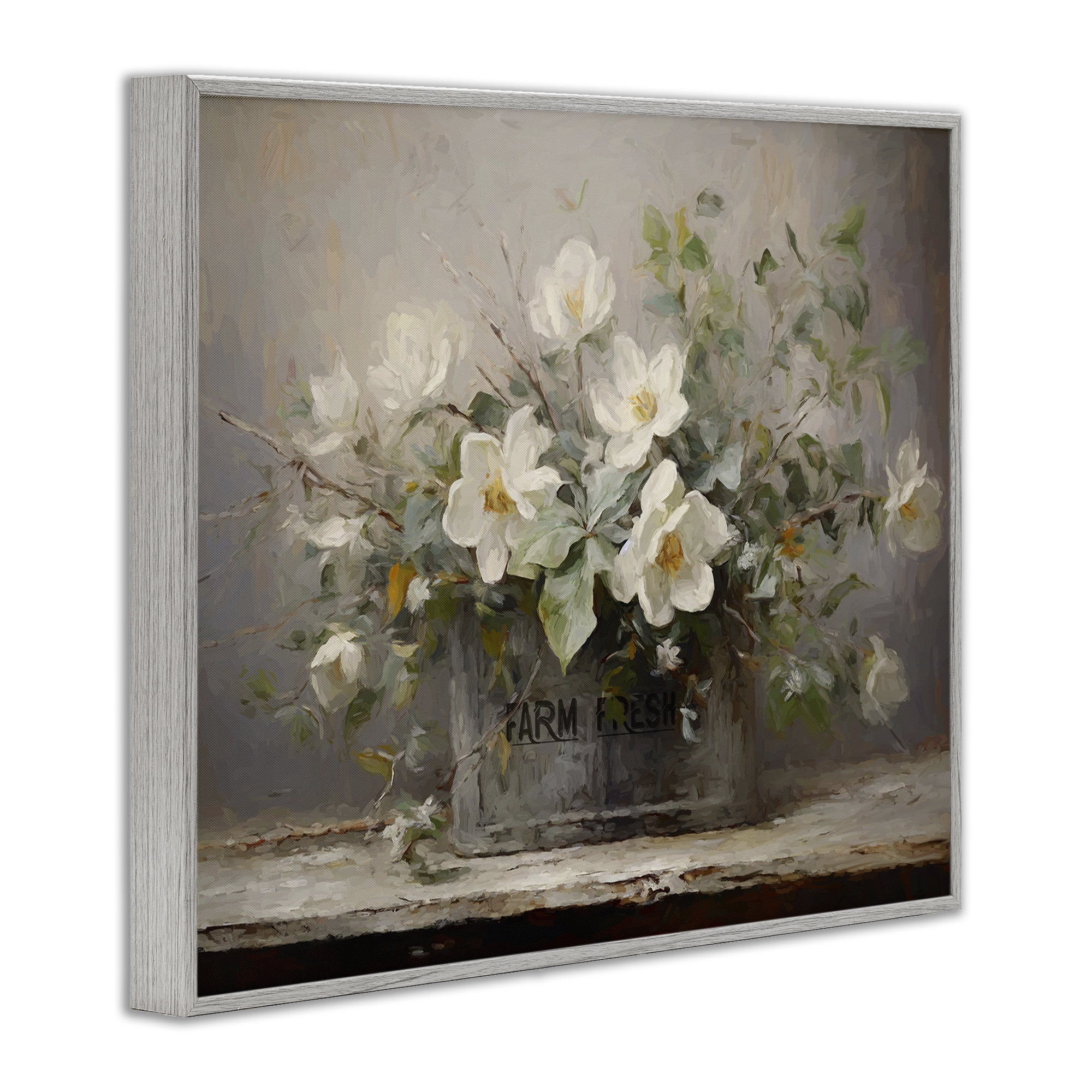 Stupell Industries Country Farm Florals Botanical & Floral Painting Gray Framed Art Print Wall Art, 14 x 11
