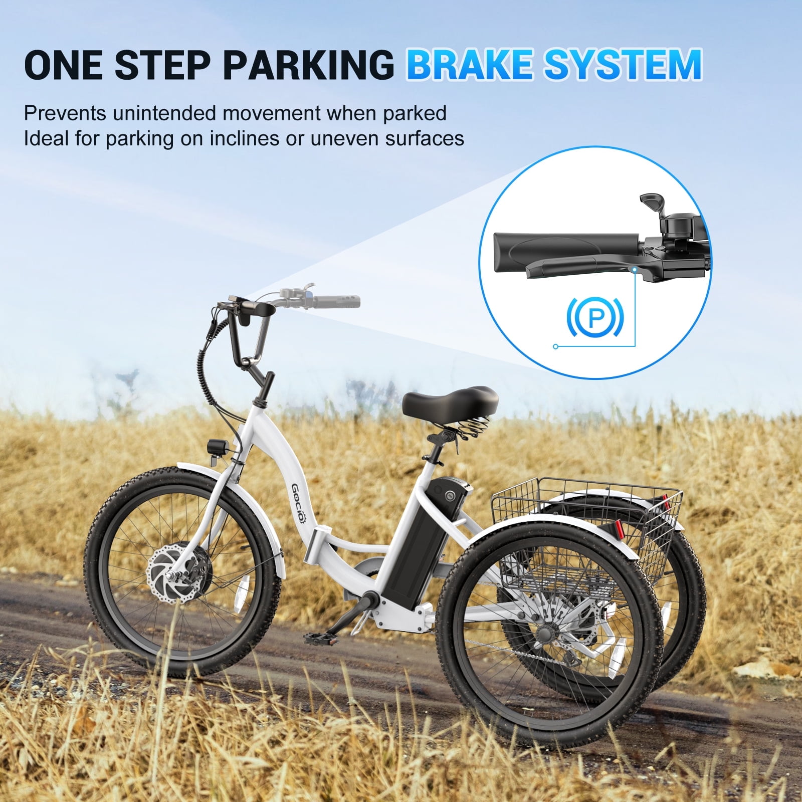 Gocio Electric Tricycle for Adults, Peak 500W Motor Electric Trike 48V 10.4AH UL2849 Battery, Cargo Motorized Tricycle, Shimano 7 Gears 3-Wheel Electric Bike for Adults & Seniors