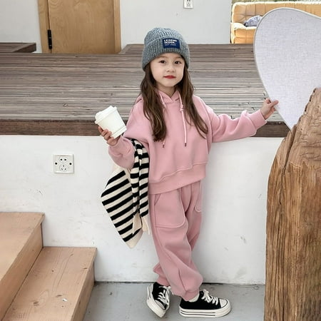 

[Fleece-lined thickened] Aimo baby girl‘s Korean-style composite Oli one-piece velvet sweater sweatpants two-piece suit fashion