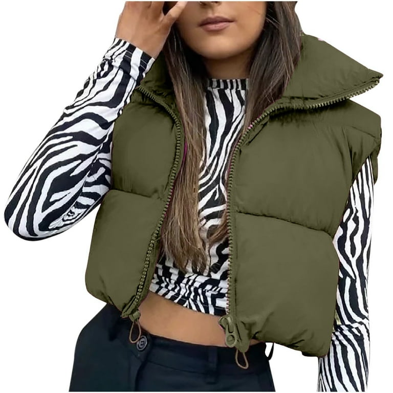 Winter Coats For Women Puffer Vests For Women 2023 Trendy Casual Solid Slim  Fit Cropped Jacket Zip Up Hing Neck Winter Warm Coats at  Women's  Coats Shop