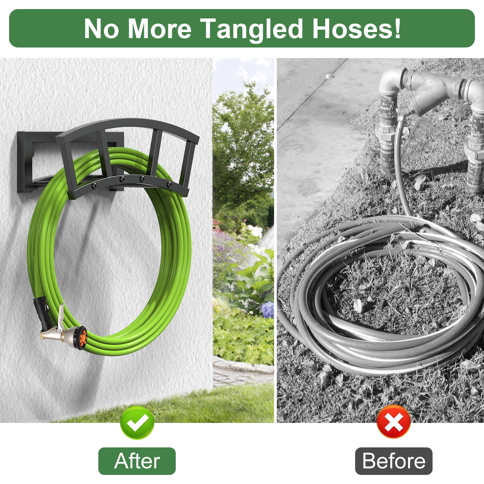 OLV Garden Hose Wall Holder,Outdoor Heavy Duty Metal Hanger,Holds 125ft/95lb Water Pipe,Sturdy Detachable Hose Storage Organizer Reel Rack