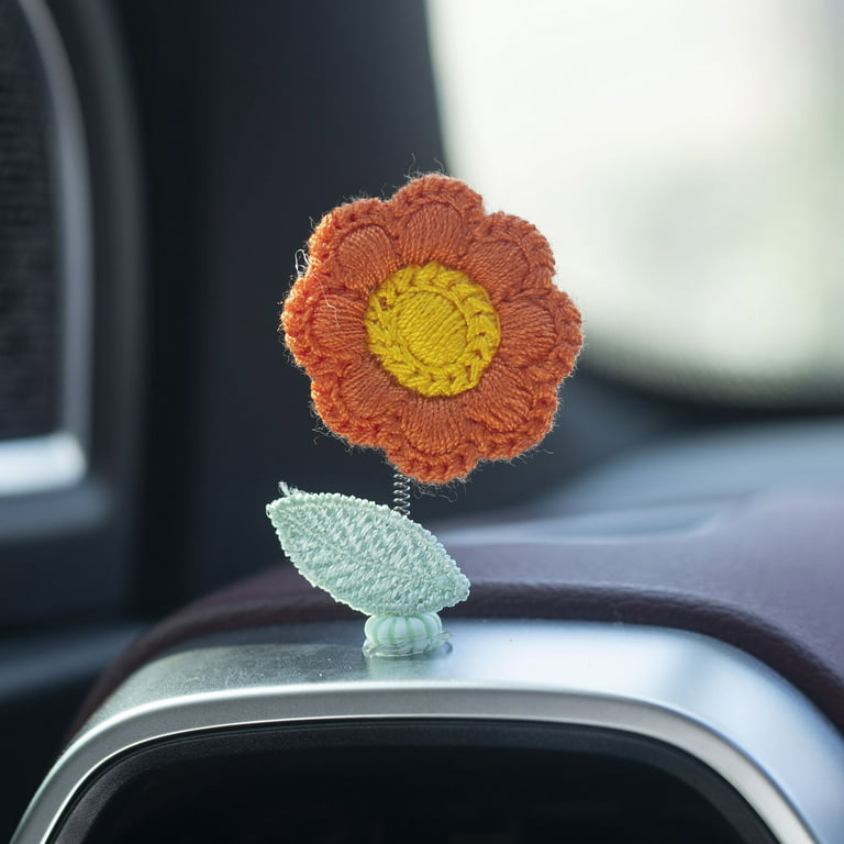 6Pcs Flower Car Accessories Dashboard Decorations Crochet Shaking Flowers  Bobblehead Dashboard Ornament Car Decor 