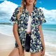 thumbnail image 2 of Pantalones Cortos para las Mujeres Sexy, Blusas de Estilo Hawaiano Impreso, Botón Arriba Cuello Turndown Superior, 2 of 8