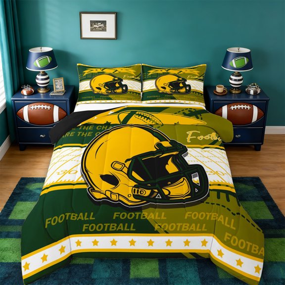 jejeloiu American Rugby Helmet Twin Comforter Sets,Football Ball Games Bedding Set For Sport Lover Reversible 2 Pieces