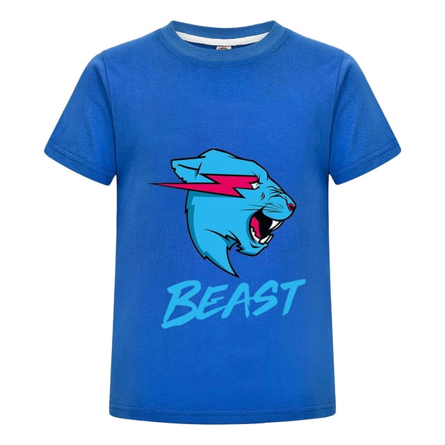 Playera MrBeast Algodón Niño Niña Moda Verano Estilo Juvenil Estampado Pantera Azul Ropa Fans Regalo Original Casual Infantil