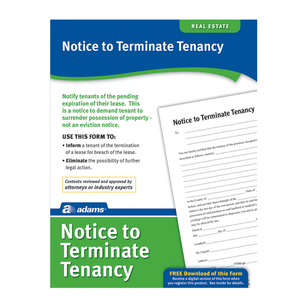 Adams Notice To Terminate Tenancy Form, 8.5 x 11 Inch, White (LF285)