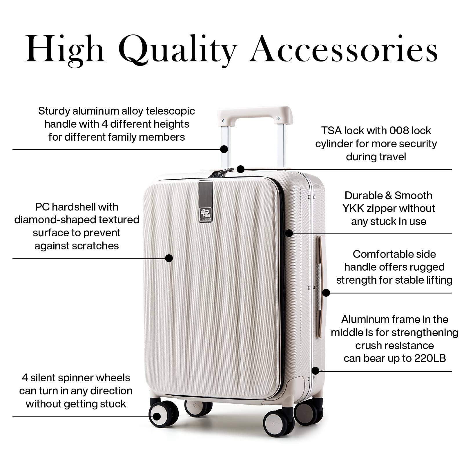 リアル Hanke Carry On Luggage, Suitcase with Wheels Front Opening, 20in Spinner  Luggage Built in TSA Aluminum Frame PC Hardside Rolling Suitcase並行輸入品 