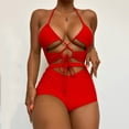 thumbnail image 1 of WREESH Women Solid Color Backless Bikini One-Pieces Swimwear Swimsuit Beachwear Set, 1 of 7