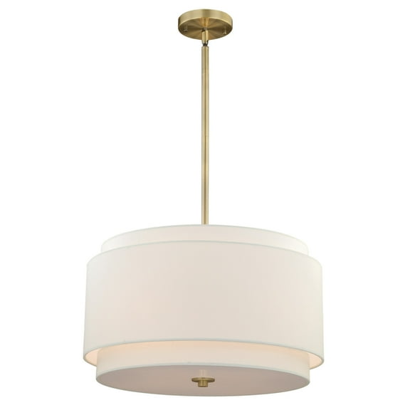 Burnaby 4 Light Brass Mid-Century Modern Drum Pendant White Linen