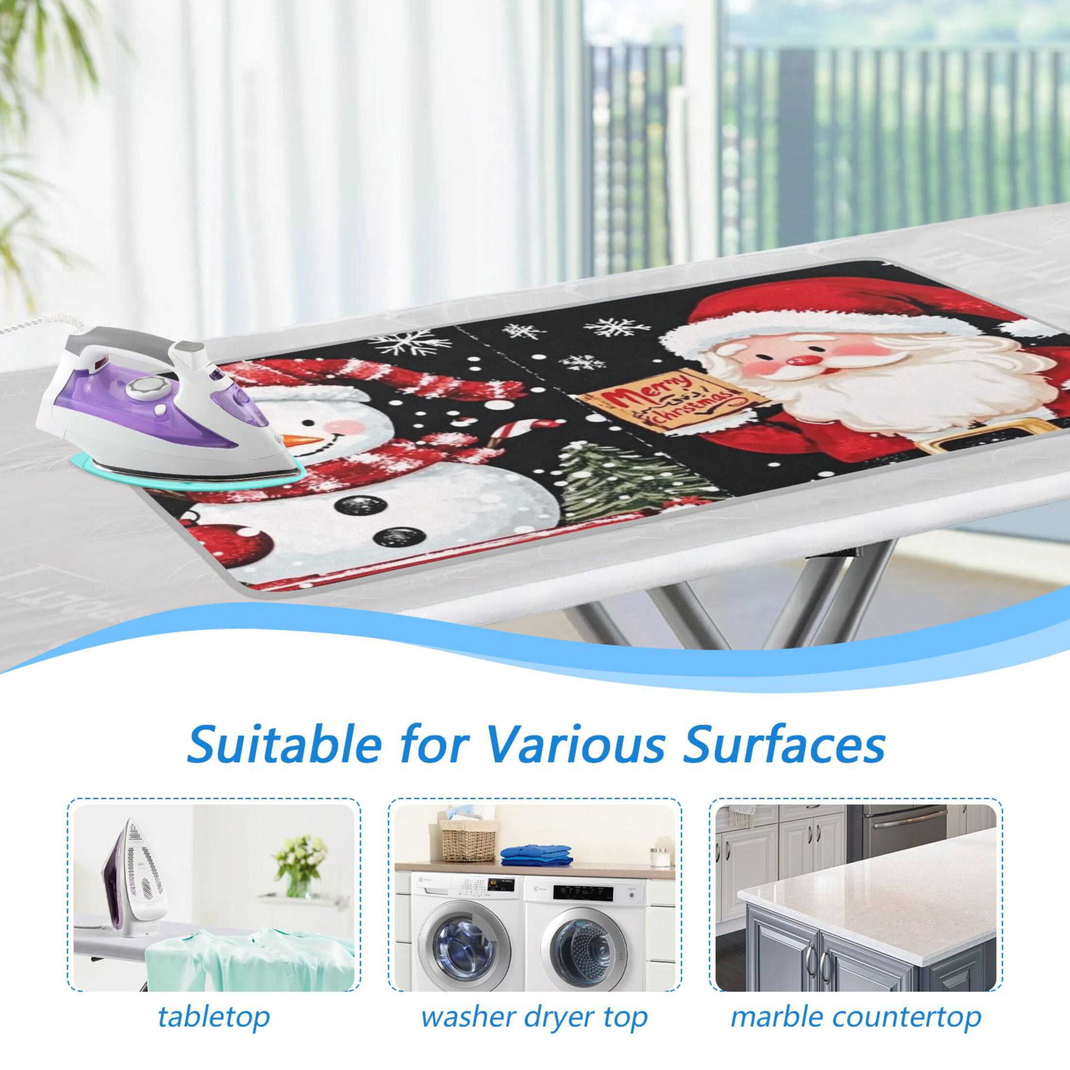 Santa Claus and Snowman Ironing Mat Blanket for Table Top Travel Portable Ironing Board Pad 47.2x27.6 Inch