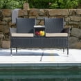 thumbnail image 2 of LACOO Outdoor Patio Loveseat Modern Wicker Patio Conversation Furniture Set with Cushions and Built-in Coffee Table, Steel, Beige, 2 of 7