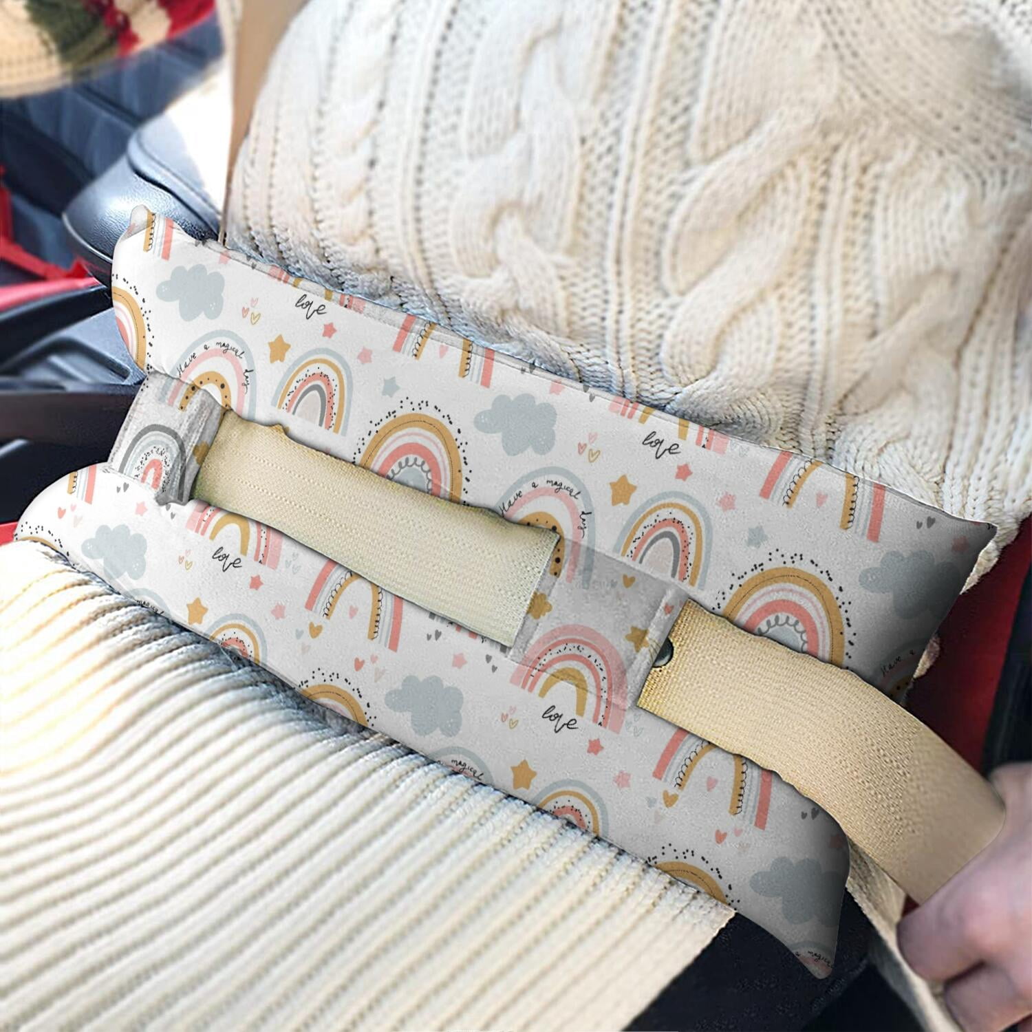 Boho Chic Seat Belt Pillow for Surgery Recovery - Mastectomy Cushion, Vintage Patterns, Pressure Relief