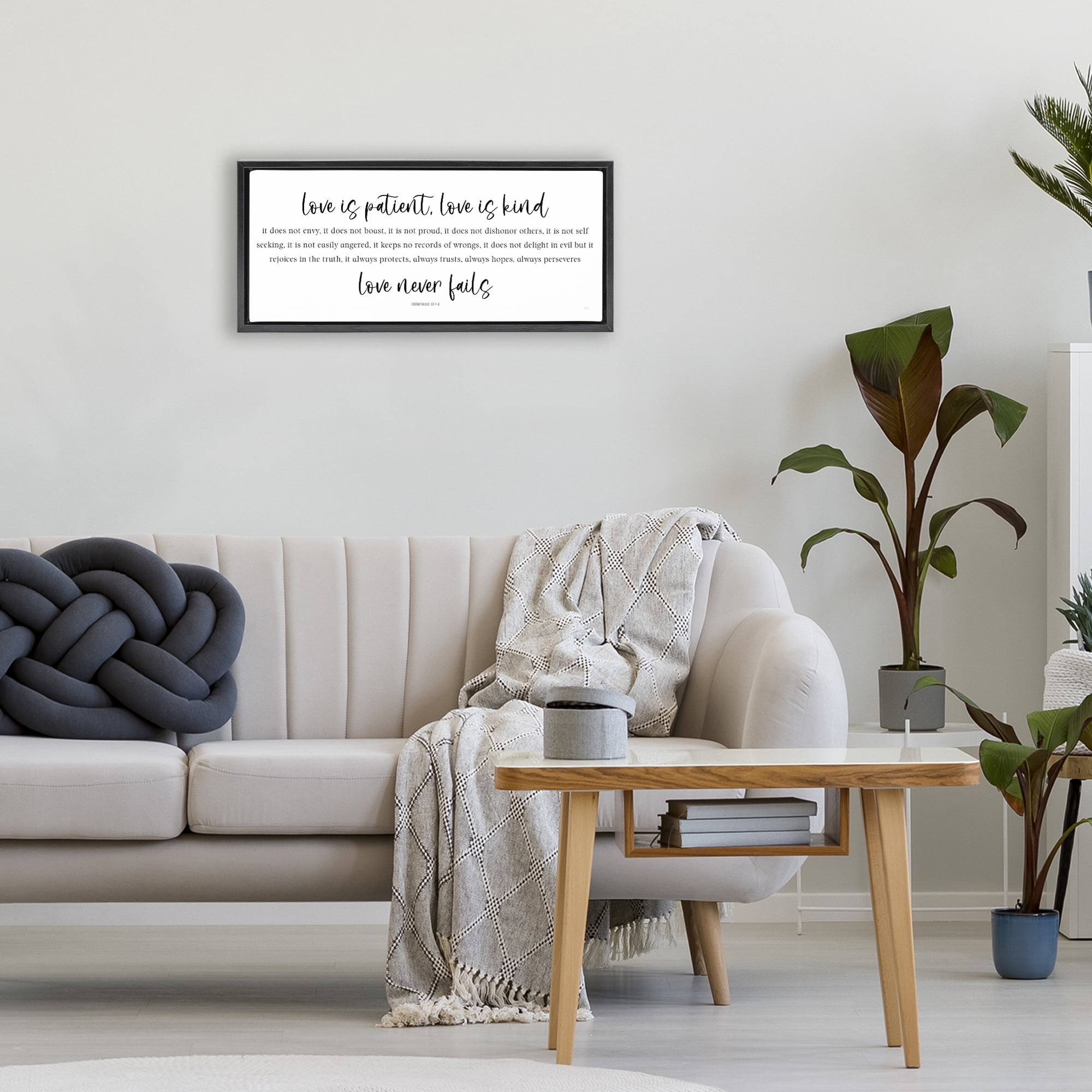 Stupell Industries Love Never Fails Proverb Black Framed Floater Canvas Wall Art, design by Natalie Carpentieri