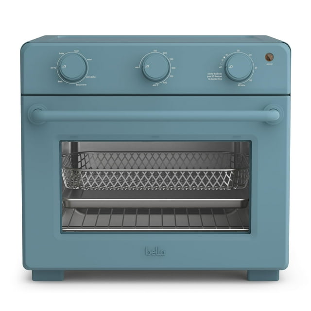 Bella Air Fry Horno tostador, 7 opciones de cocción preestablecidas, bandejas revestidas EverGood seguras para lavaplatos, apagado automático de 60 minutos con temporizador audible, luz indicadora de