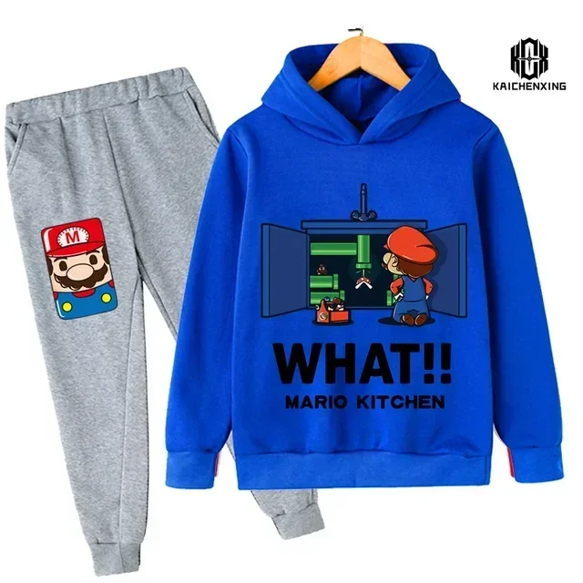 Super Mario Bros. Sudadera con capucha de manga larga para niños y niñas, Chaqueta de traje de pantalones largos, Jersey informal para niños