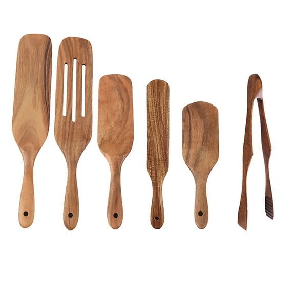 Off Promotions! Cooking Utensils Set 6-Piece Wooden Kitchen Spatula Food Tongs Set Kitchen Utensils Set Clearance