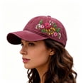 thumbnail image 5 of Xingjin Cotton Hand Embroidered Flower Baseball Cap for Women, Cute Floral Hat, Trendy Vintage Adjustable Ball Cap, Breathable Summer Sun Hat Wine, 5 of 7