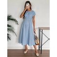 thumbnail image 3 of Womens Blue And White Striped Ruched Waist Midi Dress Summer Vacation, 3 of 9