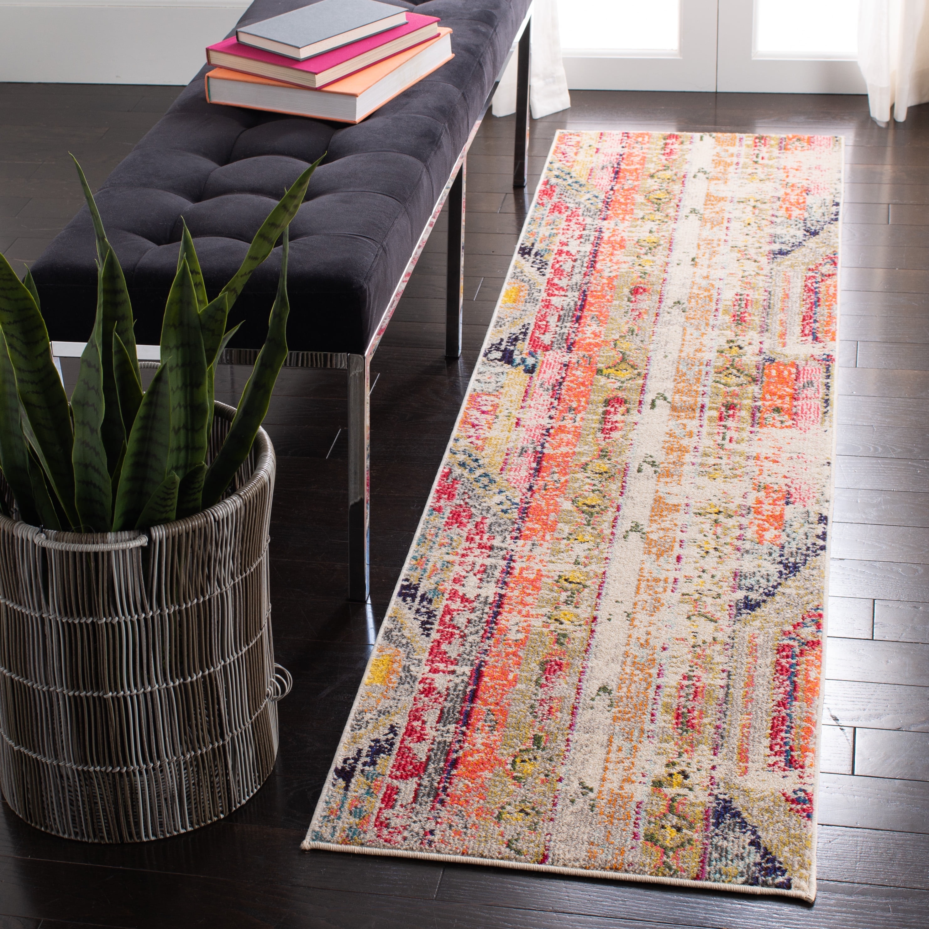 SAFAVIEH Madison Christabella Abstract Runner Rug, Grey/Orange, 2'2" x 18'