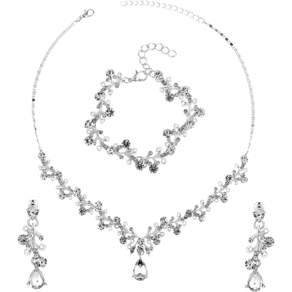 Rhinestone Wedding Jewelry Best Sets intended for Bridal Women Crystal Necklace Bracelet Earrings Set Prom Jewelry Set designed for Brides[v101]