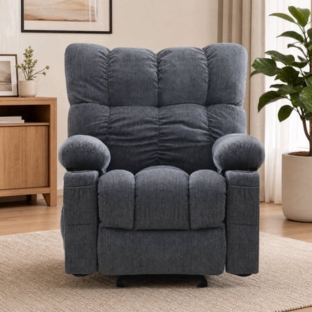 JMYMRY Swivel Rocker Recliner Chair with Vibration Massage and Heating, Cup Holders and Side Pockets, Adjustable Lounge Chair for Living Room, USB Charge Port,Blue