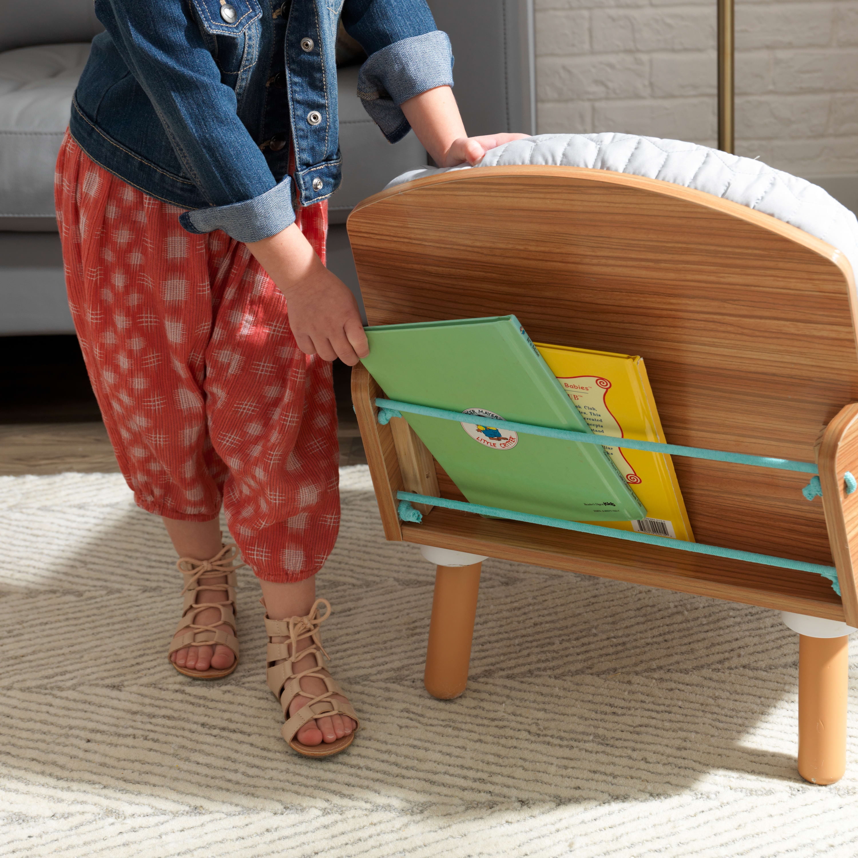 KidKraft Mid Century kid Wooden Reading Chair Ottoman with