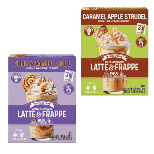 The Frozen Bean Caramel Apple Strudel and Cinnamon Roll Latte & Frappe Mix Coffee, 3 count,2 Pack Variety